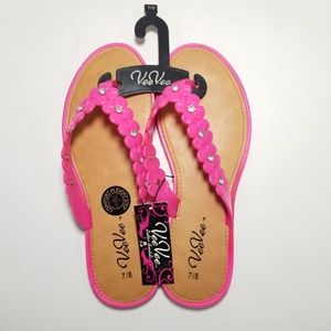 NEW VeeVee Pink Flower Flip Flops Thong Sandals